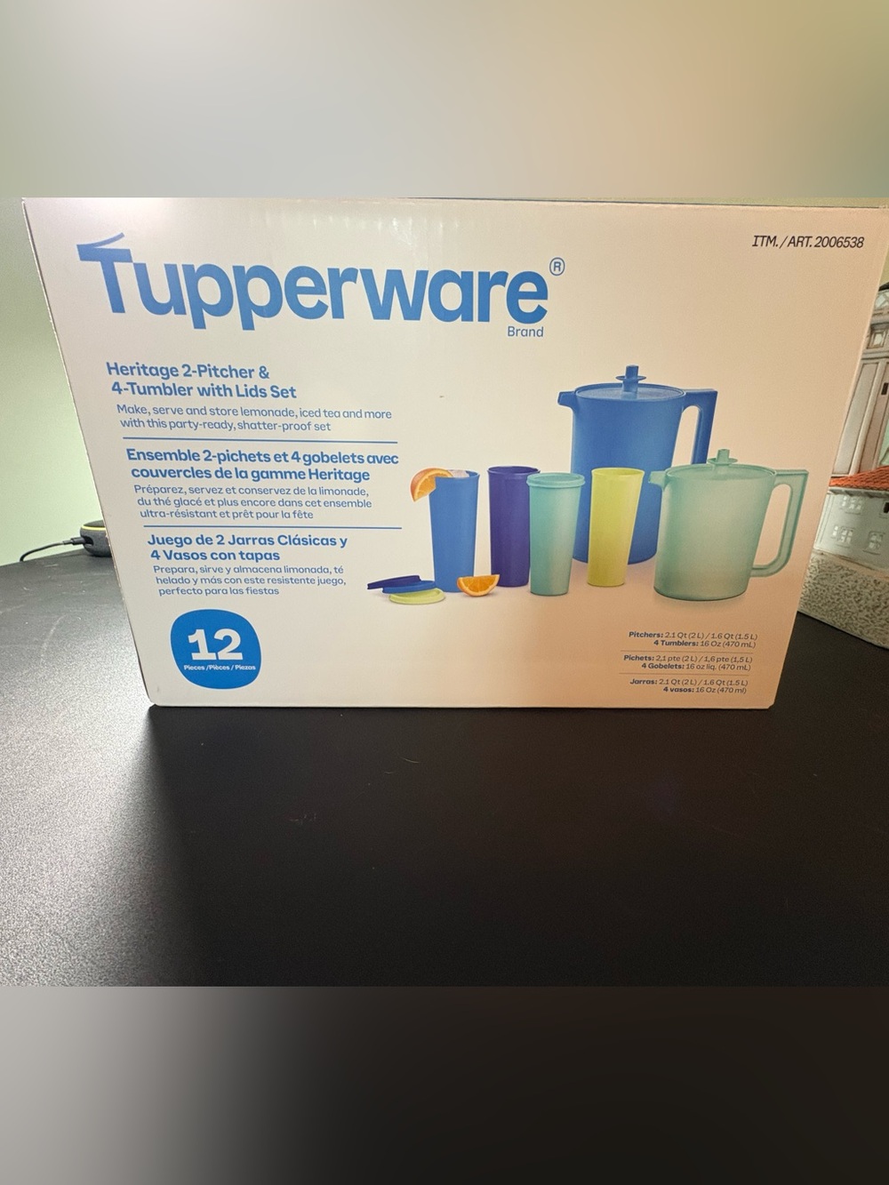 Tupperware Pitcher and Tumbler Set in Aqua, Light Green, Yellow